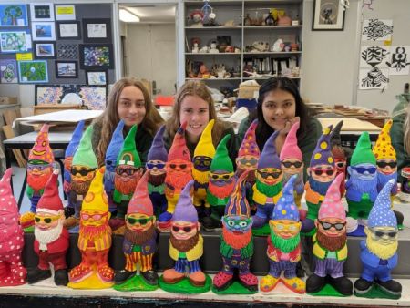 Blackwood High School students with gnomes they have painted
