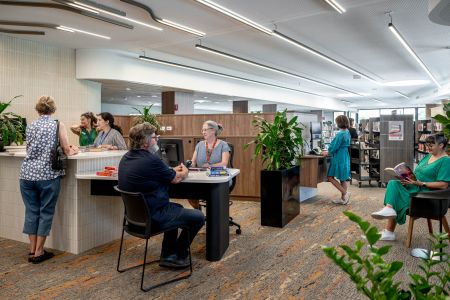 The front desk of the Blackwood Library at Tiwu Kumangka