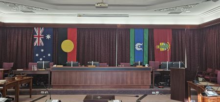 Flags flying in the City of Mitcham Council Chambers